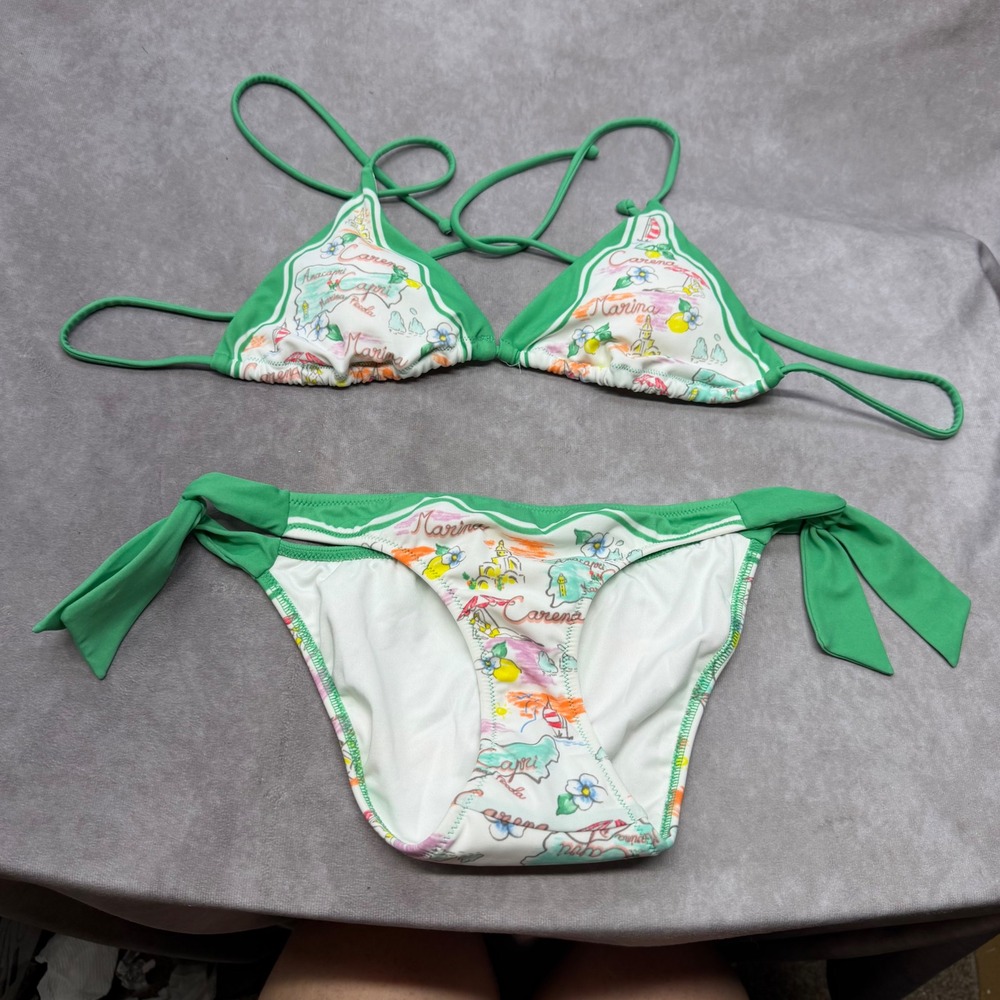 Victoria's Secret Bikini Set Women M/XS Green Capri Italian Riviera Print